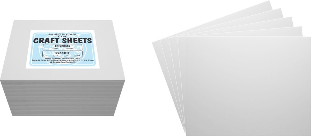 White Flex Plasticard Polystyrene Craft Sheets - 8"x10" - .060" thick - 100 Pack