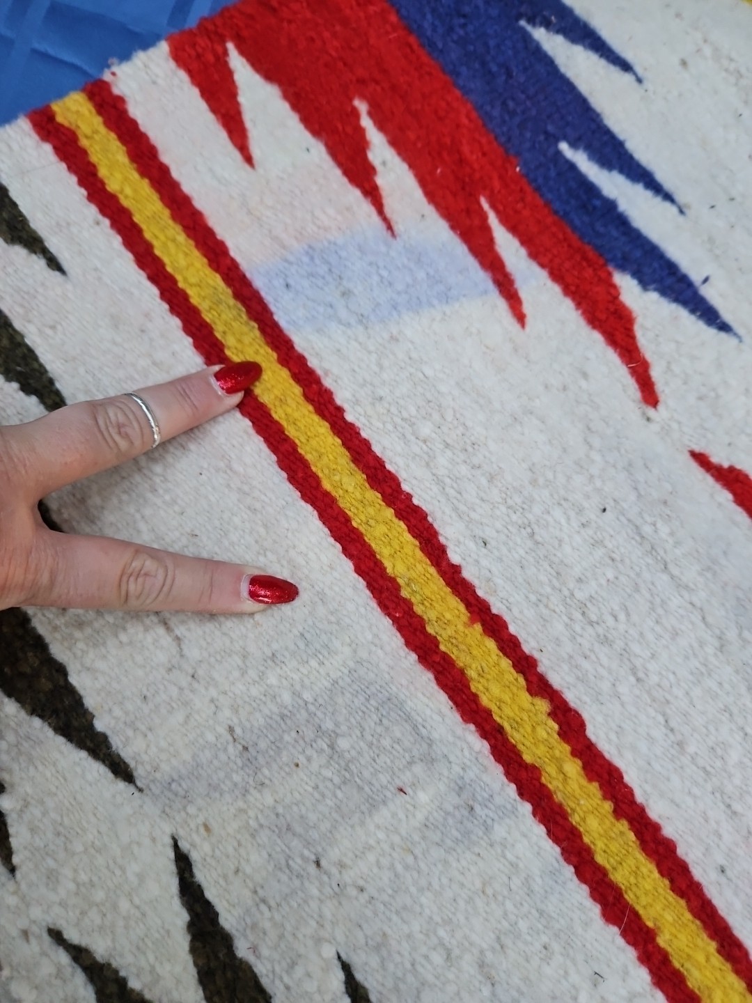 Vintage Navajo Rug Small Native American Indian 20x39 Geometric Weaving Antique