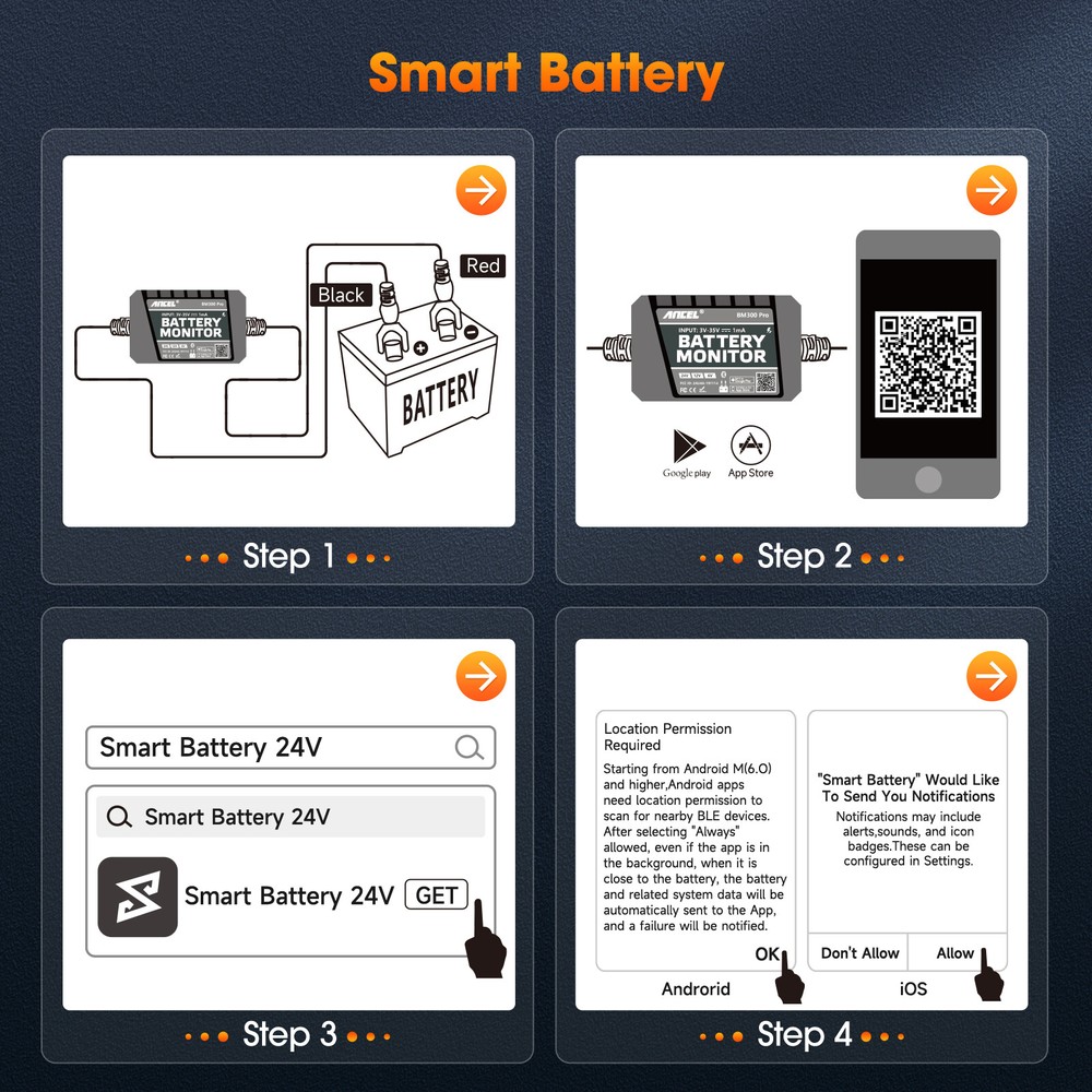 ANCEL 6V 12V 24V Car Battery Tester Charging System Analyzer for Android IOS