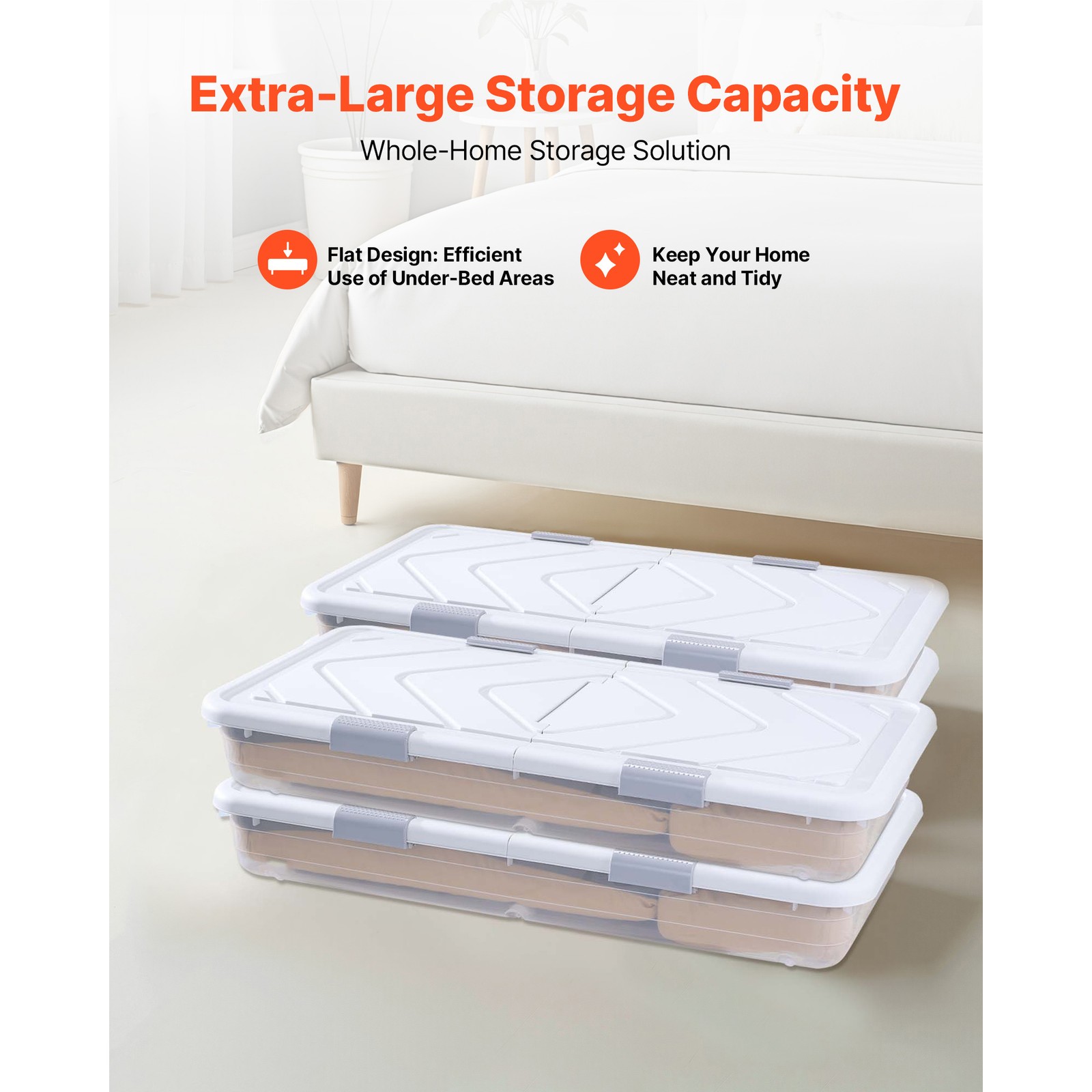 Uimoso Rolling Under-Bed Storage Containers 31.7x15.6x6.9 Inches, Set of 4