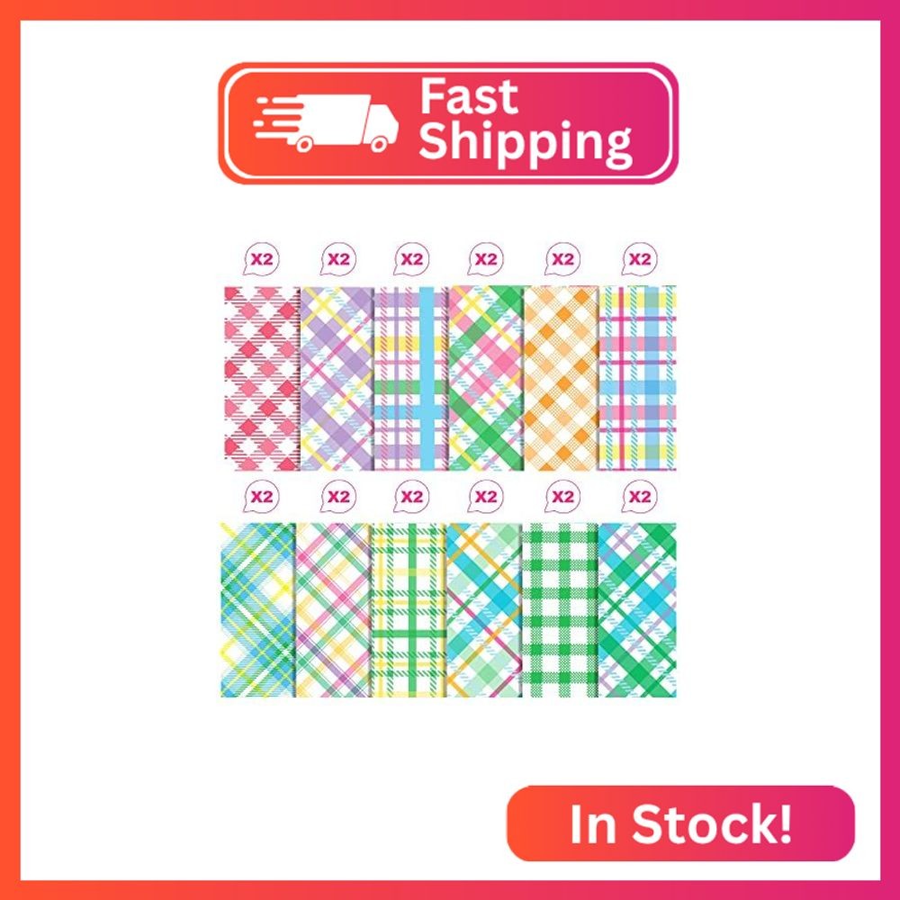 Kauzon Easter Scrapbook Paper - 24 Sheets, 12 Pastel Plaid Patterns, Double-Side