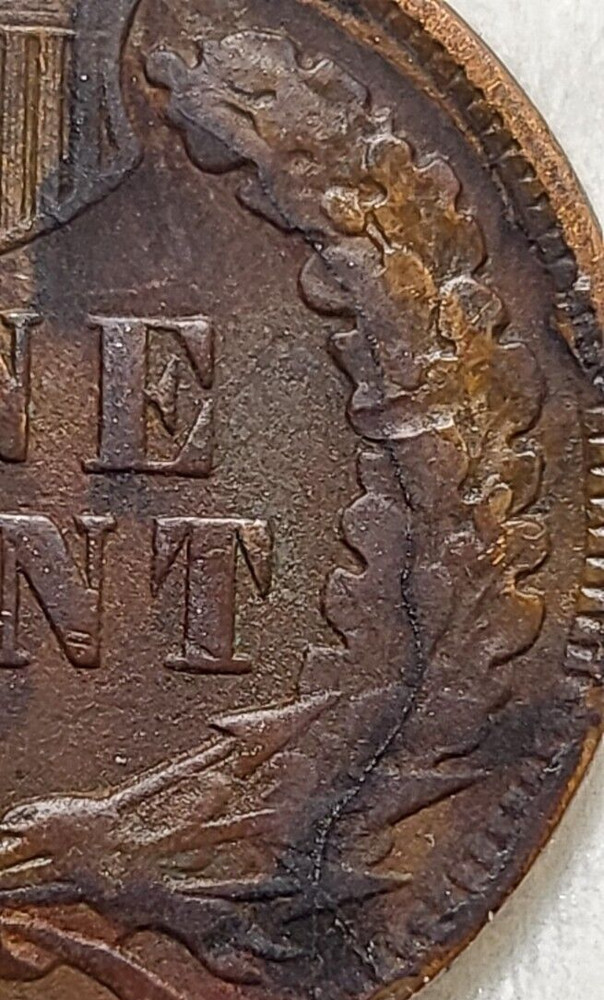 1906 Indian Head Cent With Large Die Crack On Reverse