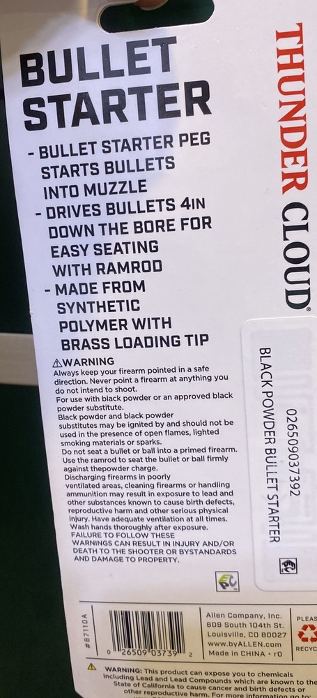 Thunder Cloud Muzzleloader Inline Bullet Starter with Brass Loading Tip