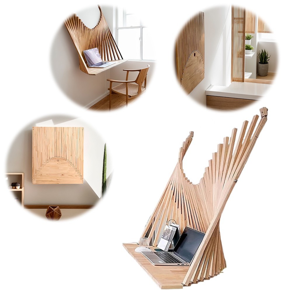 Folding Desk Wall Mounted Computer Desk Table Solid Wood Home office Decor US