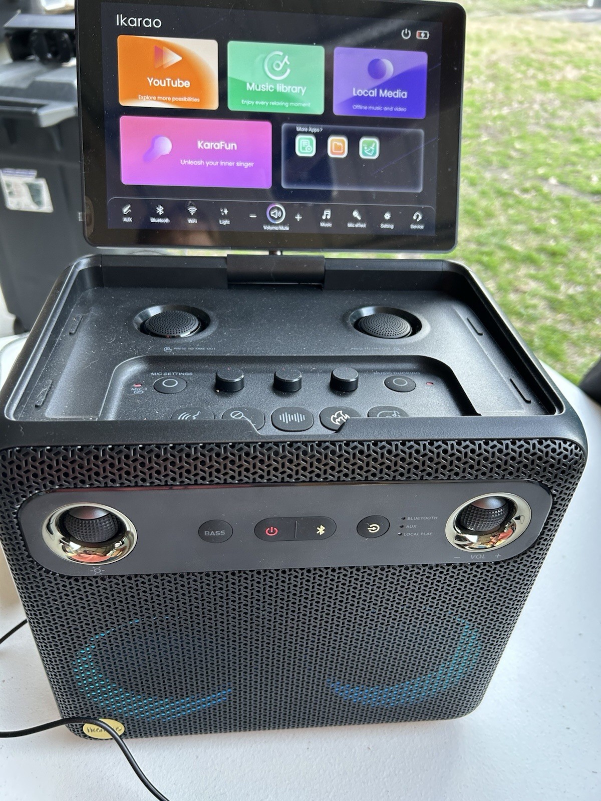 Ikarao Portable Karaoke Machine Party Speaker with Screen 2 Wireless Mics Black