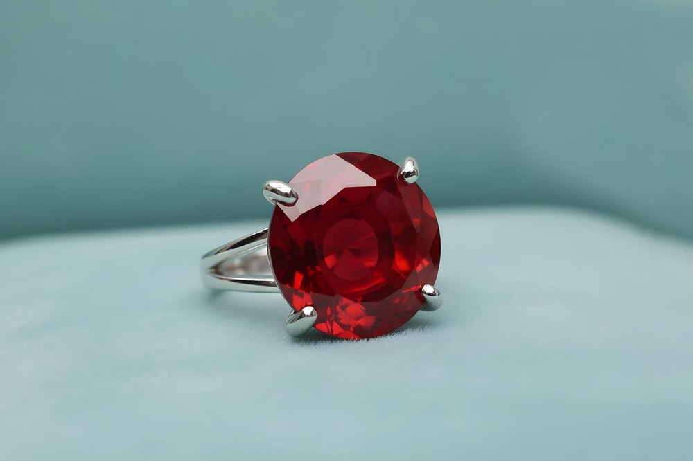 Sterling Silver Ruby Ring Handmade Round Cut Solitaire Engraved Gift