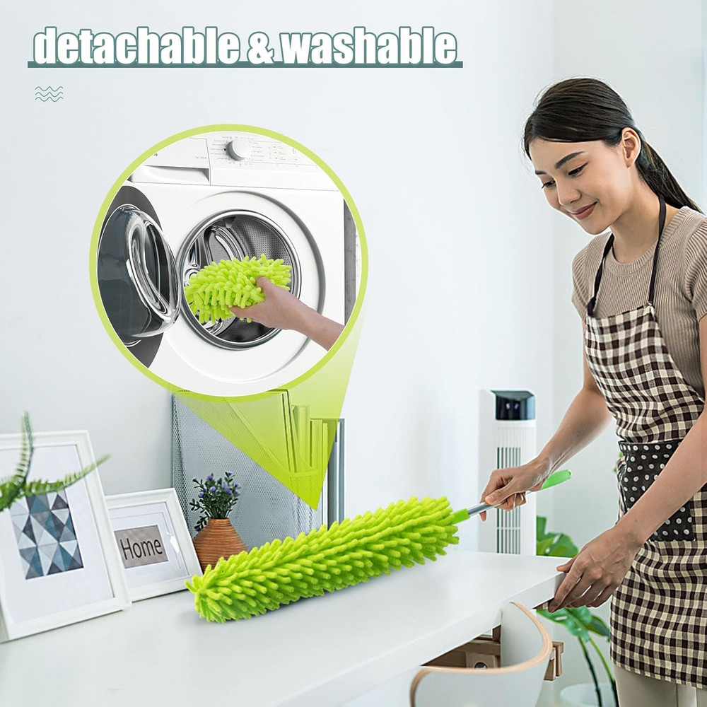 11PCS Microfiber Feather Duster Kit w/ Extension Pole Bendable Washable Cleaning