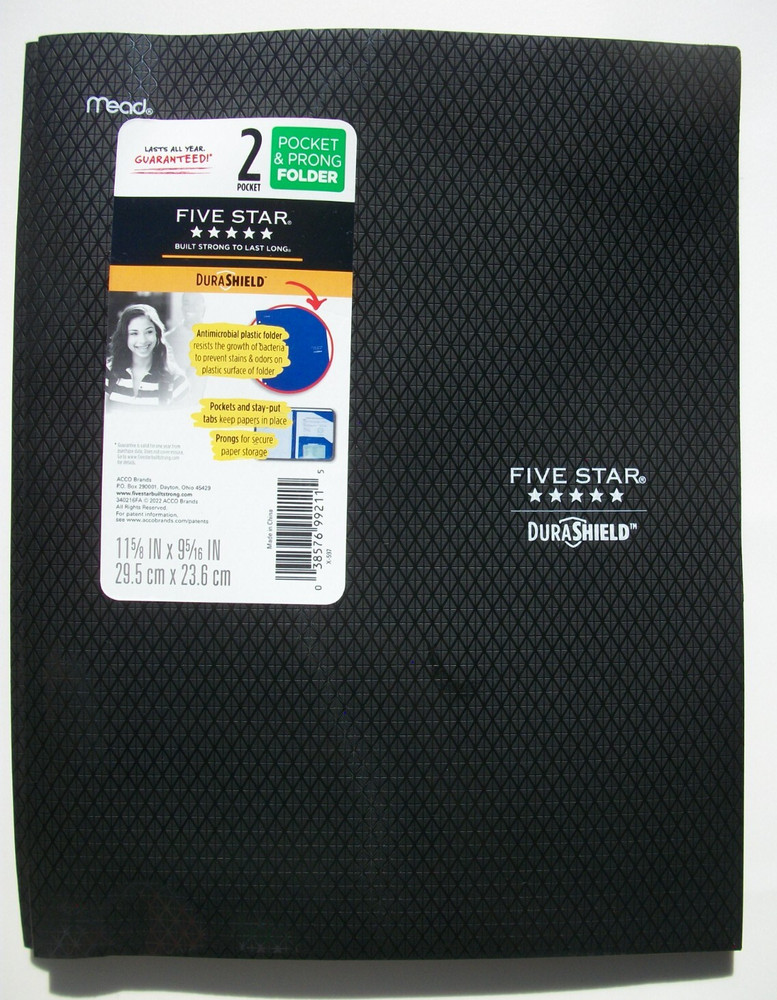 New Five Star 2 Pocket Durashield Plastic Folder Black
