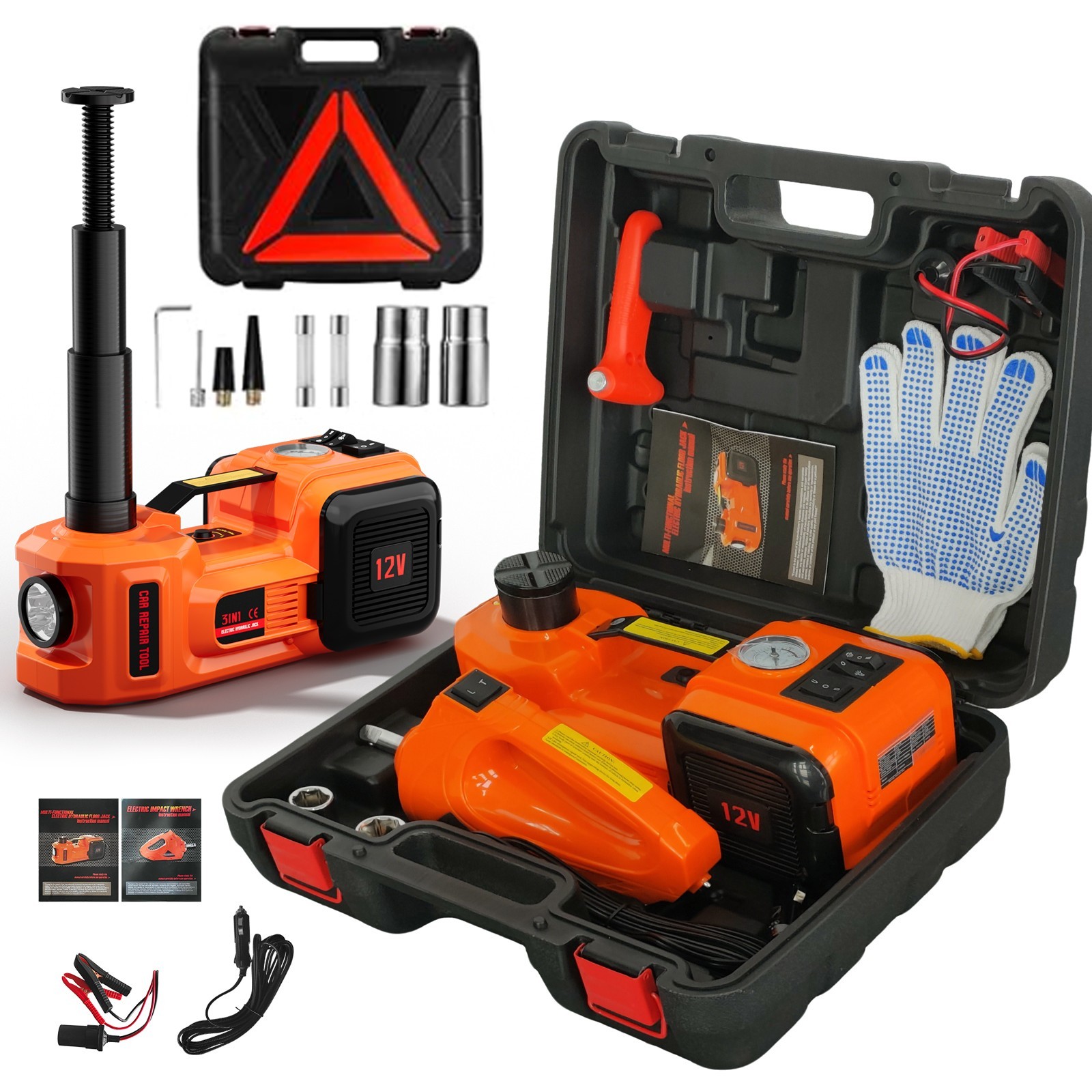 11023 LBS Hydraulic Electric Car Jack 5 Ton Lift Built-in Inflatable Pump, LED