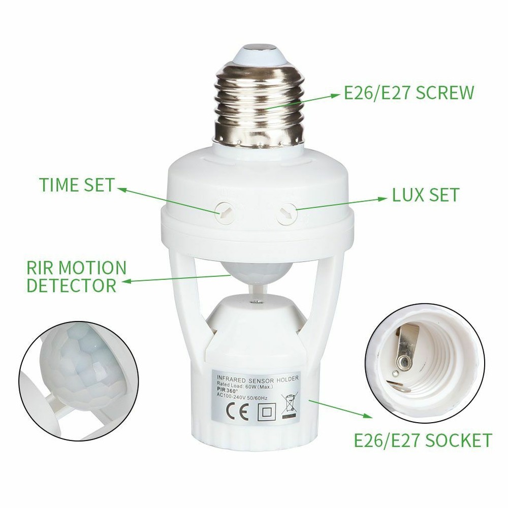 4pack E27 PIR Infrared Motion Sensor LED Light Lamp Bulb Holder Socket Switch US