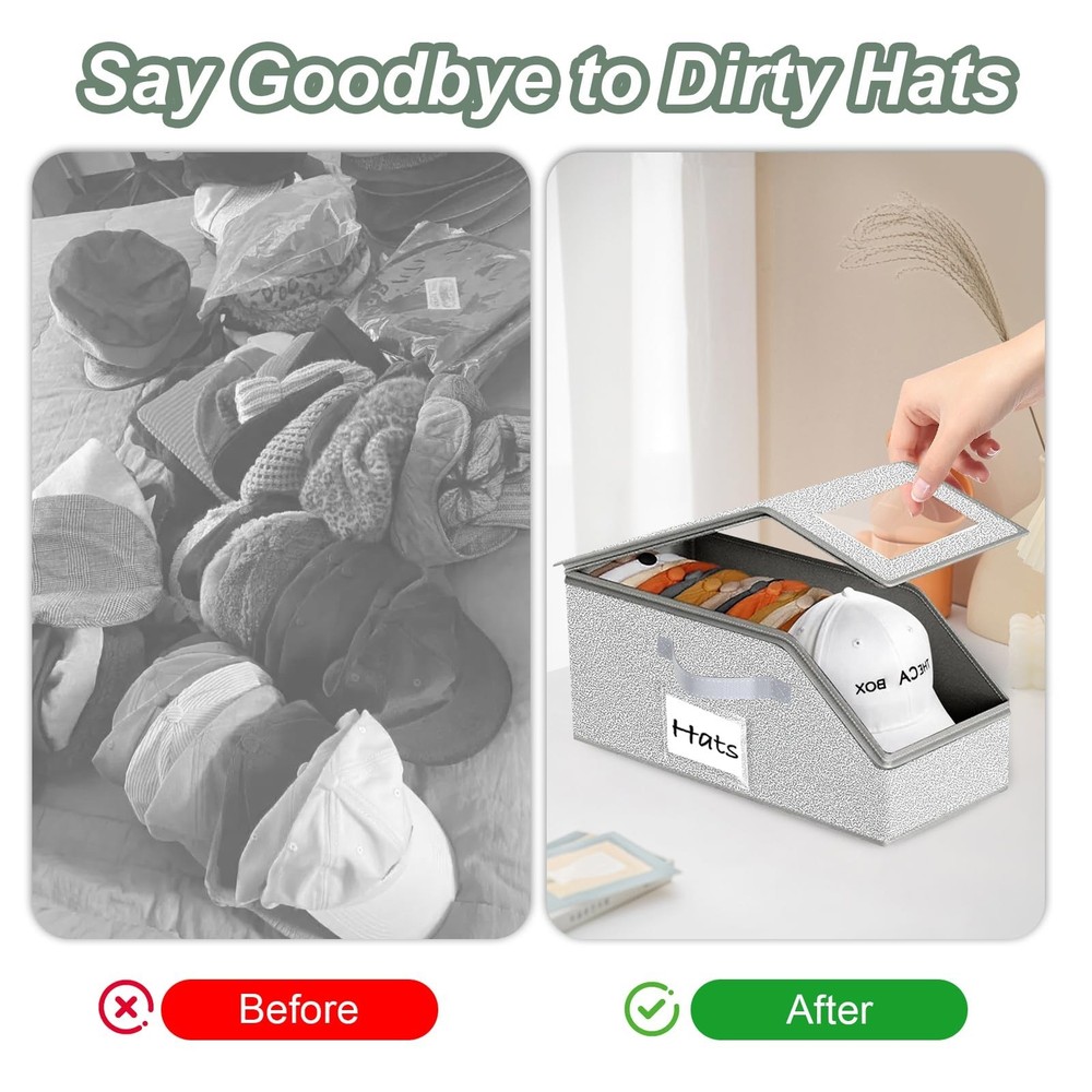 Hat Organizer for Baseball Caps 1PCS Stackable Storage with Clear Window Lid,...