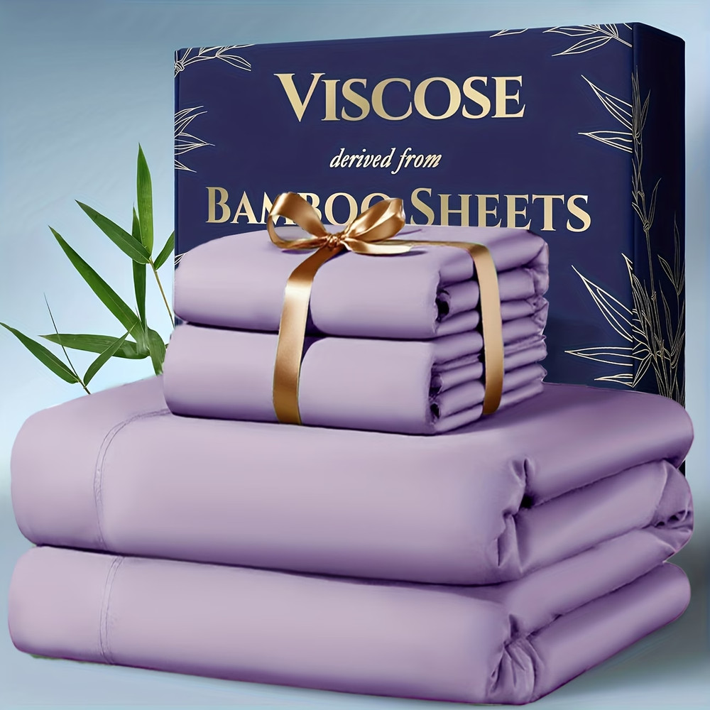 Bamboo Cooling Sheet Set Deep Pocket Breathable Bed Sheets Queen King Soft