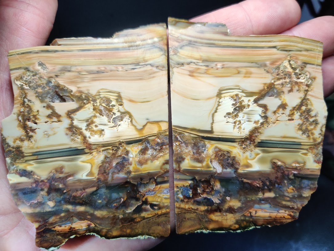 2 Matching, Polished Picture Jasper Slabs - Artistic Nature Scenes on Both Sides