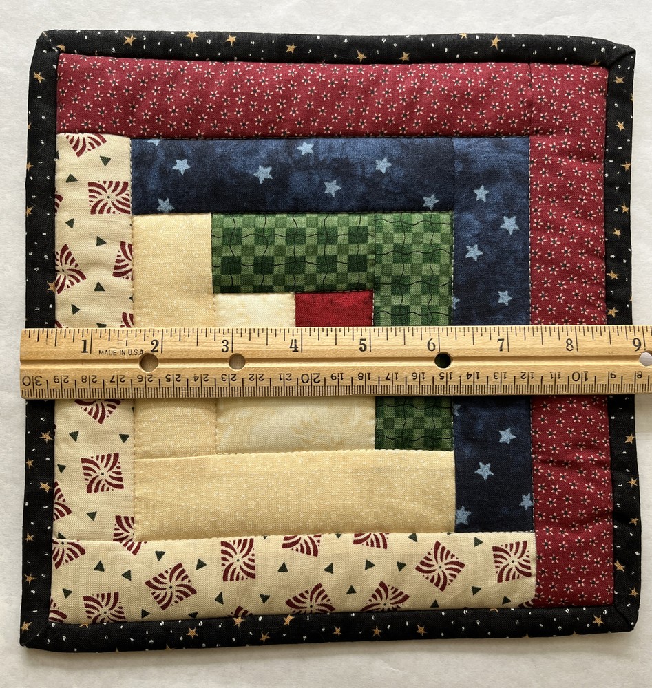 Patchwork Quilt Table Topper Log Cabin Stars Multicolor 9x9