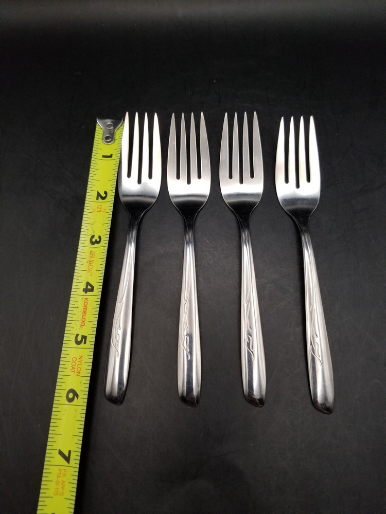 Vtg 4 MCM Onieda spring leaf silverware/ flatware salad forks