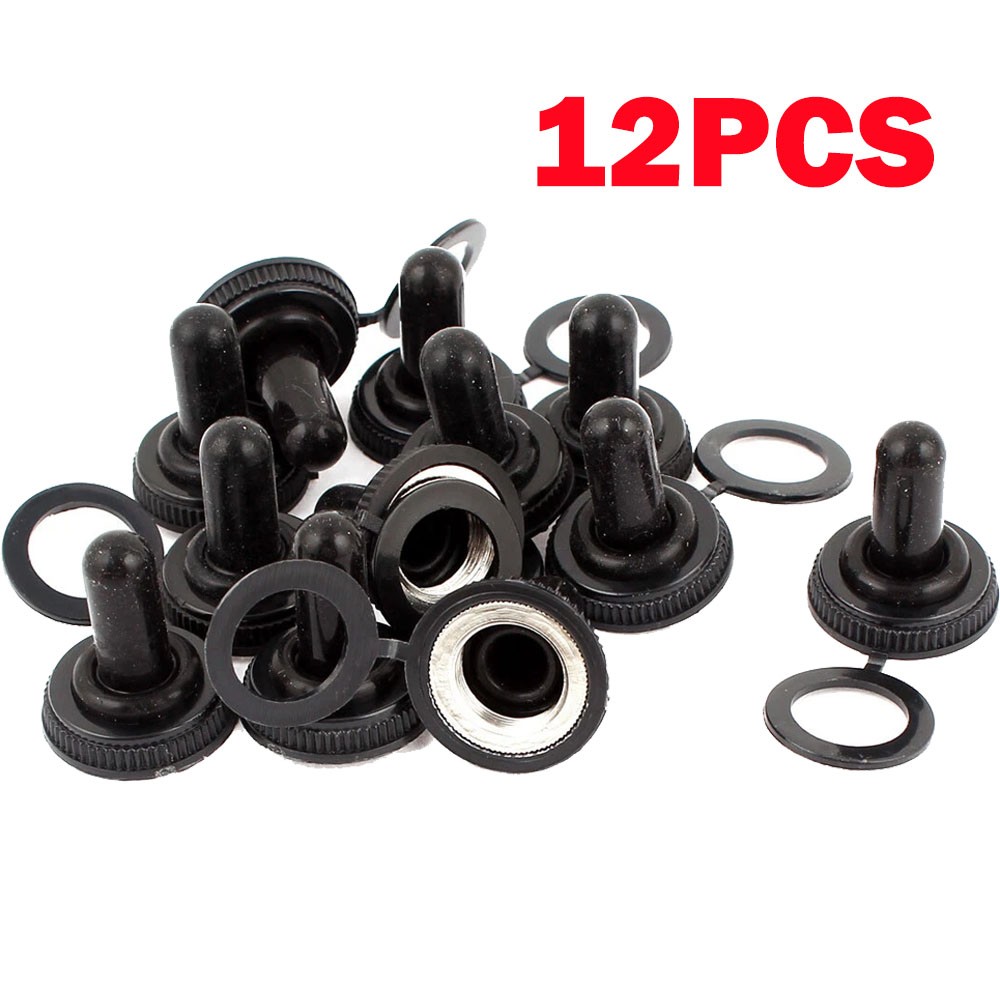 12pc 18mm Knob Black Toggle Switch Waterproof Boot Rubber Cover Cap Protector