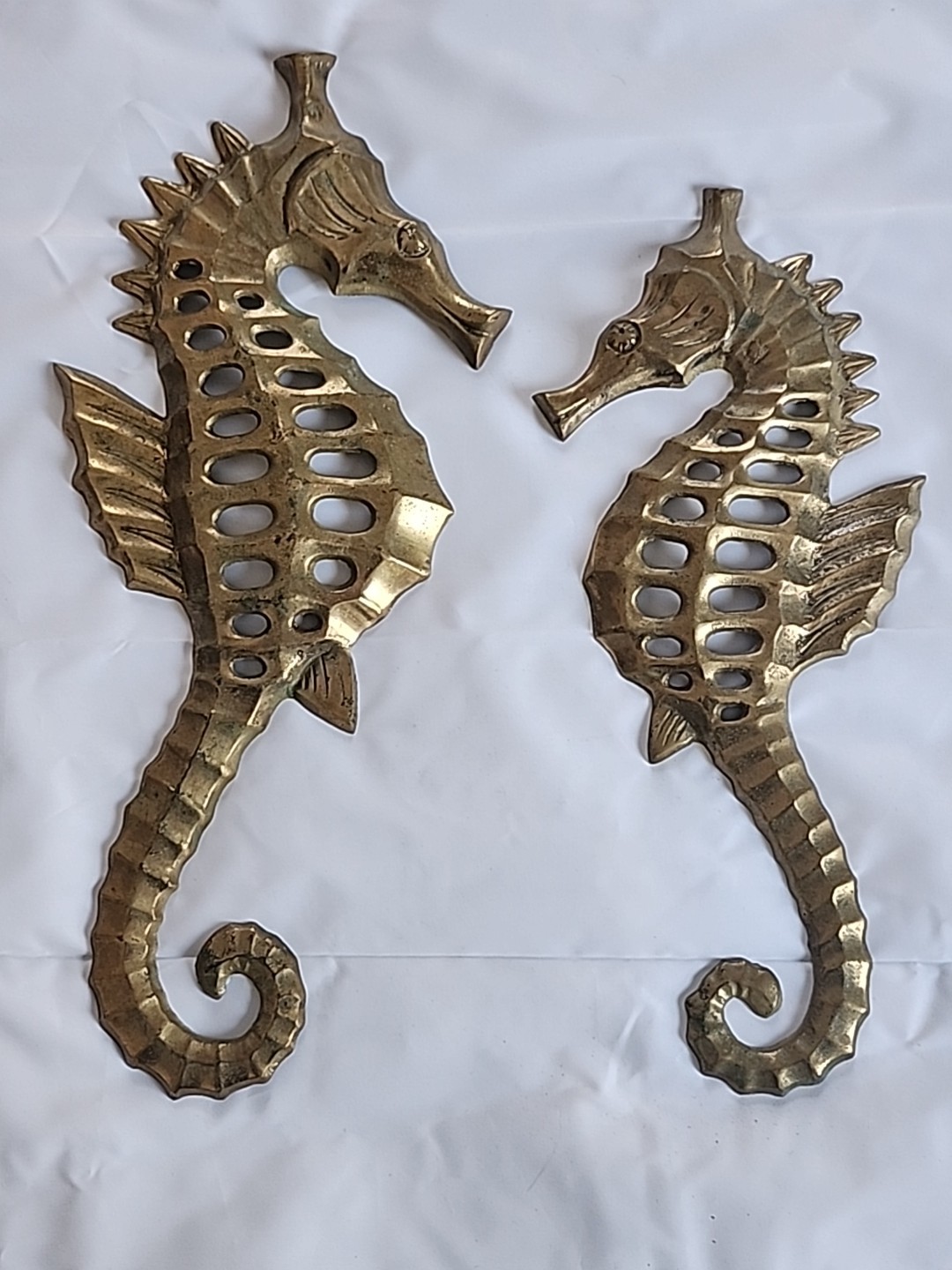2 Large Vintage 14" & 12" Vintage Brass Made In Japan Seahorse Wall   [45]