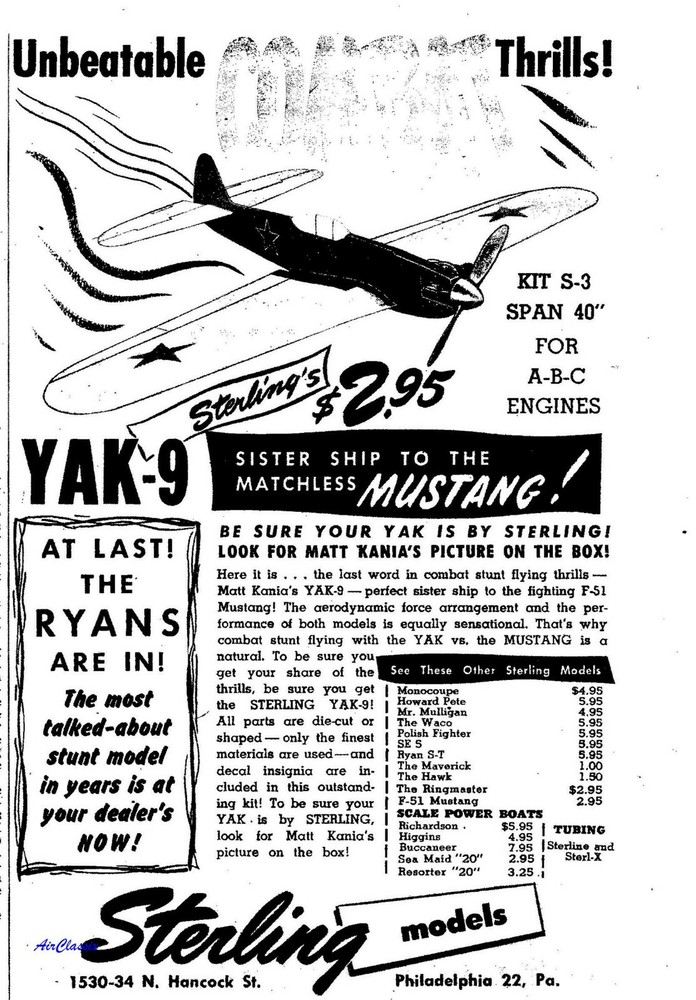 Sterling Models Plans: Yak-9 (1952)
