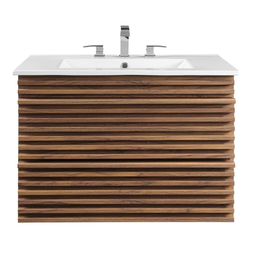Modway Render 30" Wall-Mount Bathroom Vanity in Walnut White