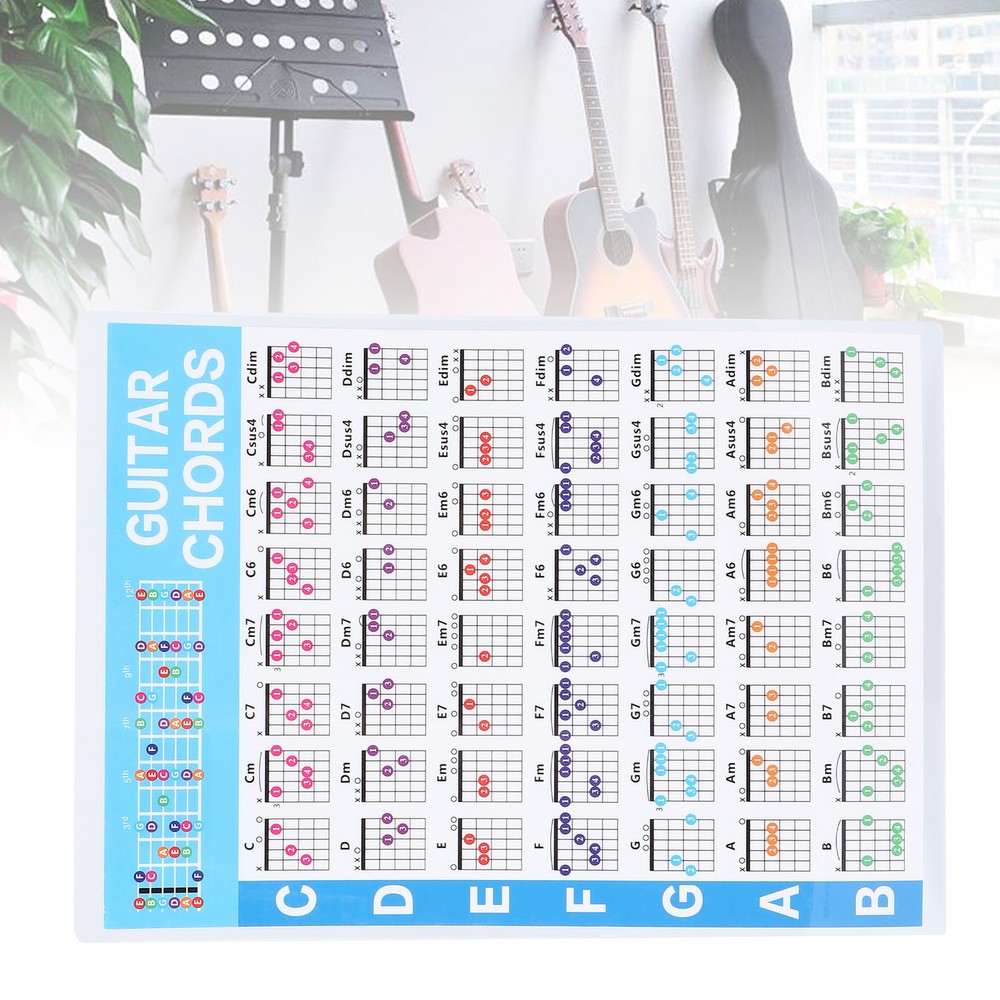 Guitar Chord Poster 56 Colour Coded Coated Paper Educational Reference Guide S
