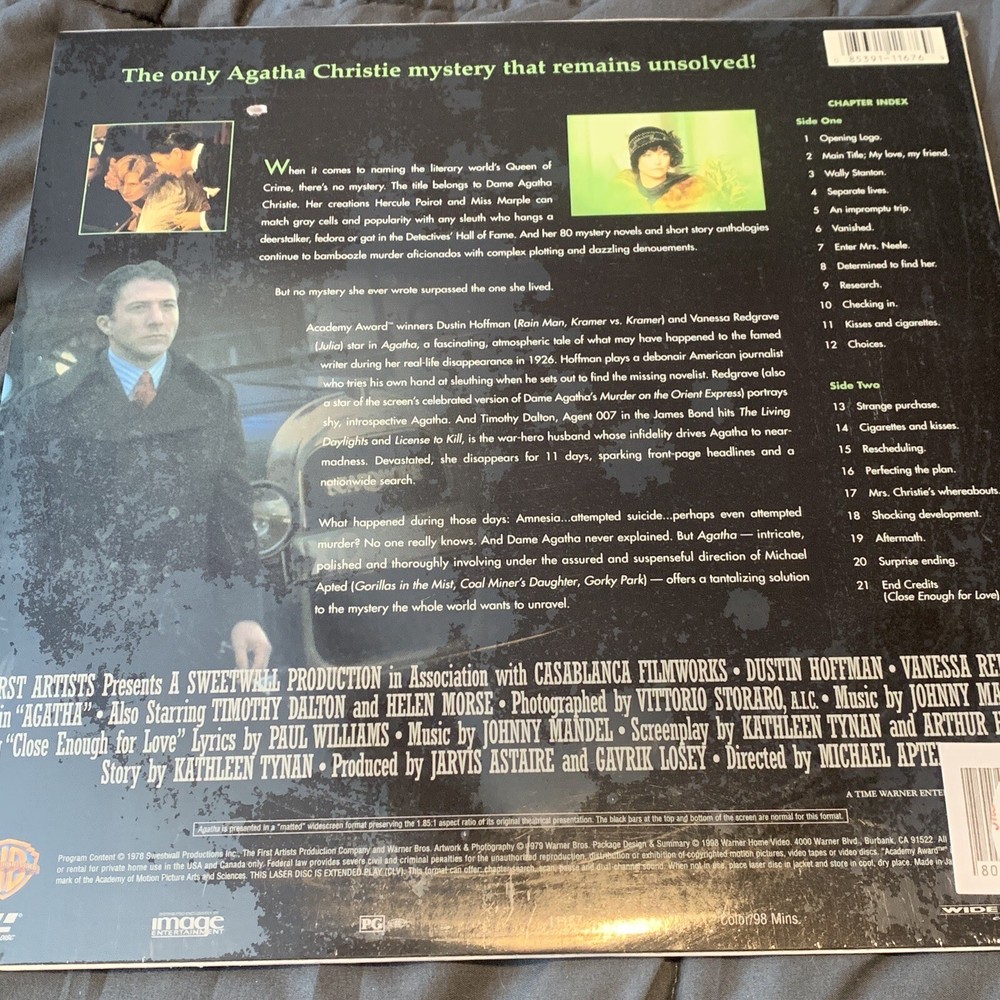 AGATHA LASERDISC LD WIDESCREEN LETTERBOX VERSION DUSTIN HOFFMAN - NOT A DVD
