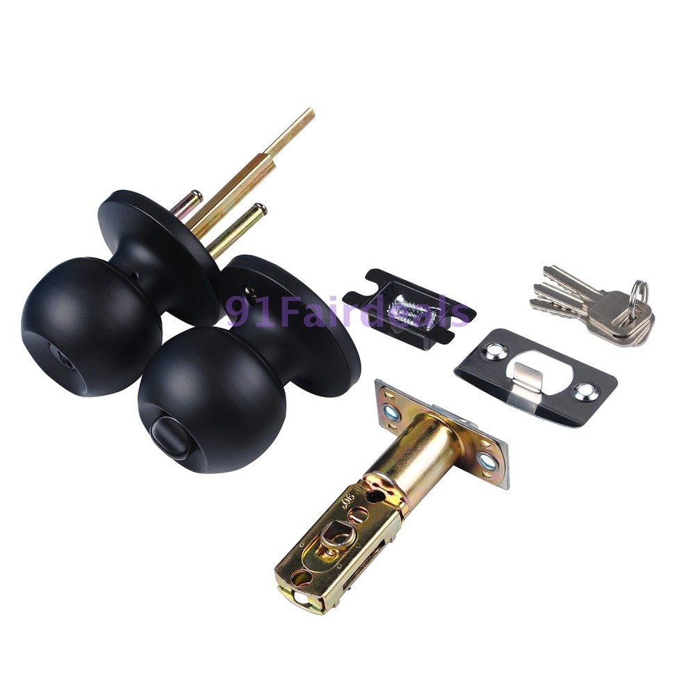 Privacy Door Knobs for Bed and Bath - Ball, Matte Black Interior Keyless