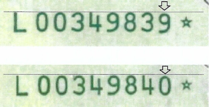 2 consecutive STAR Serial #'s L00349839 * & 40 * - 2003 $1 FRN's - 3 ERRORS EACH