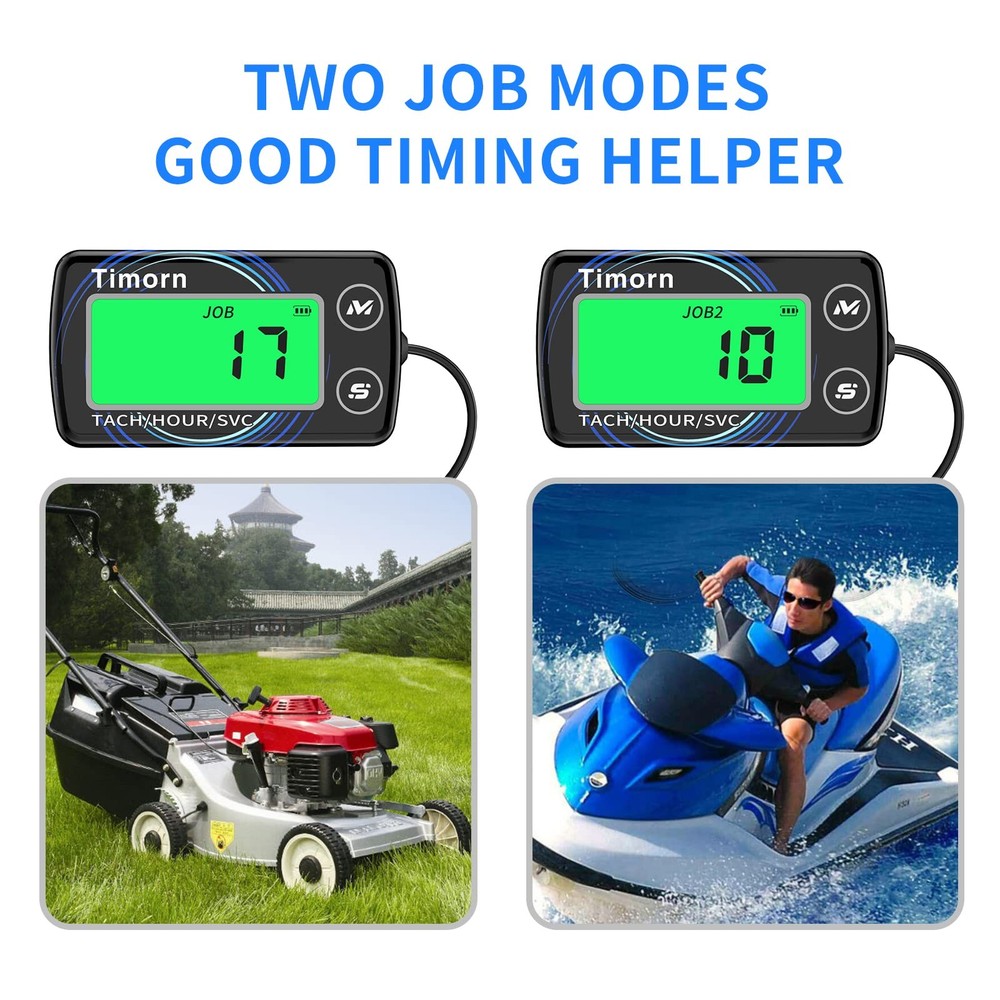 Small Engine Tachometer Hour Meter: Timorn Digital Inductive Black, Blue