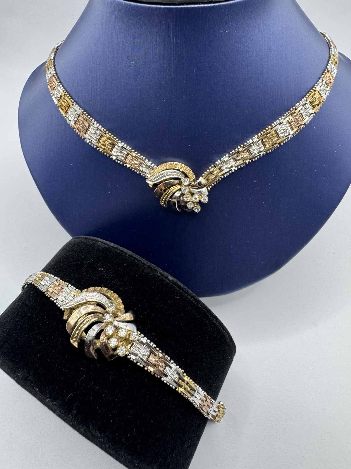 Vintage Jewelry Sterling Silver Set Italy 925 Necklace Bracelet 2 Tone Riccio