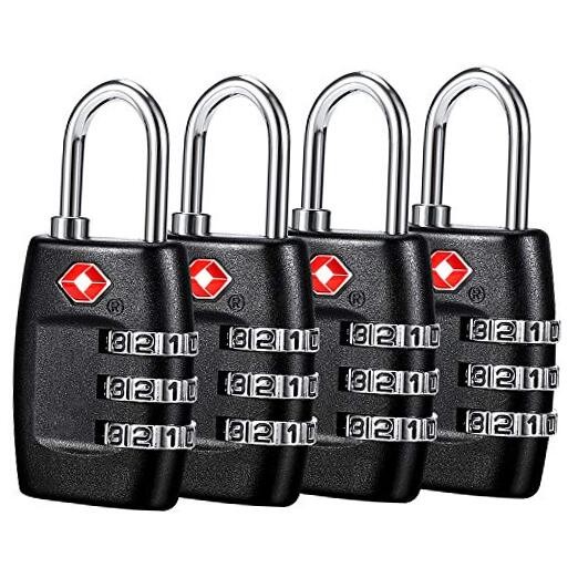TSA Luggage Locks (4Pack) - 3 Digit Combination Padlocks - Approved Black