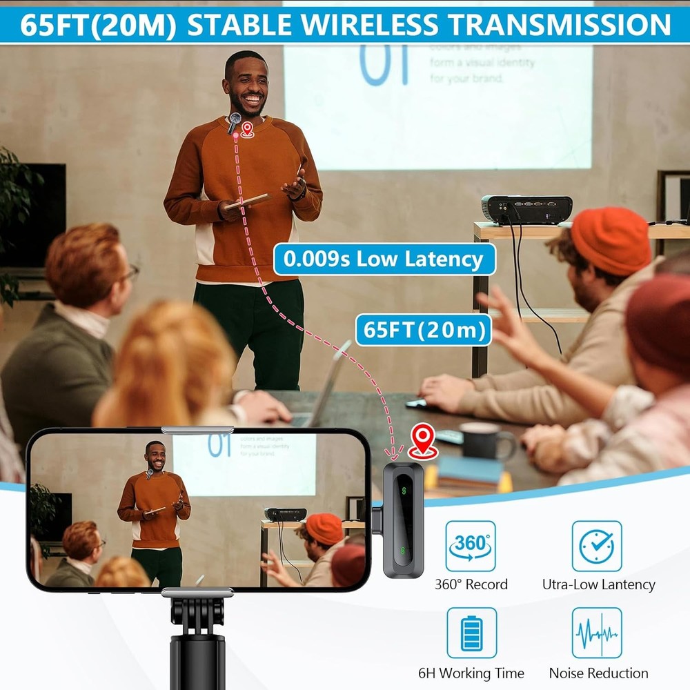 Wireless Microphone Mini Mic for iPhone/Android Phone, LED Display Lavalier Micr