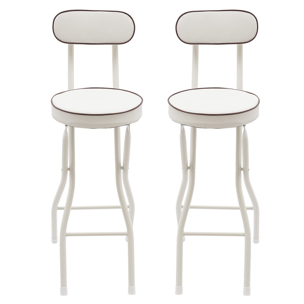 2PCS Bar Stool Portable Folding Stool Padded Folding High Chairs White
