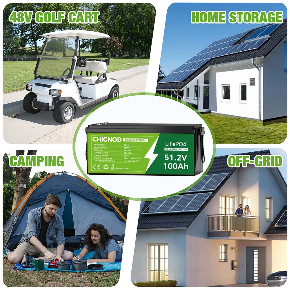 48V/51.2V 100Ah LiFePO4 Lithium Battery Built-in BMS Deep Cycle For RV Golf Cart