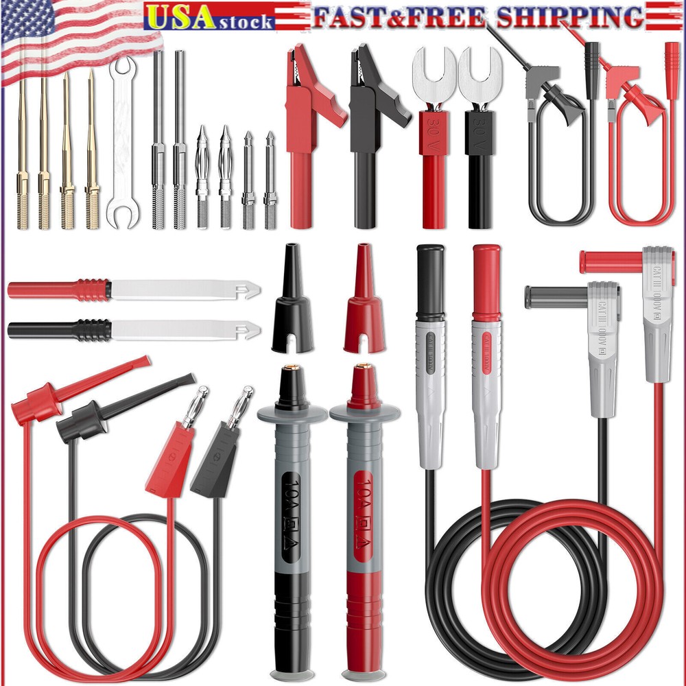 Silicone Multimeter Test Leads Kit 25PCS with Replaceable Gold-Plated Probe