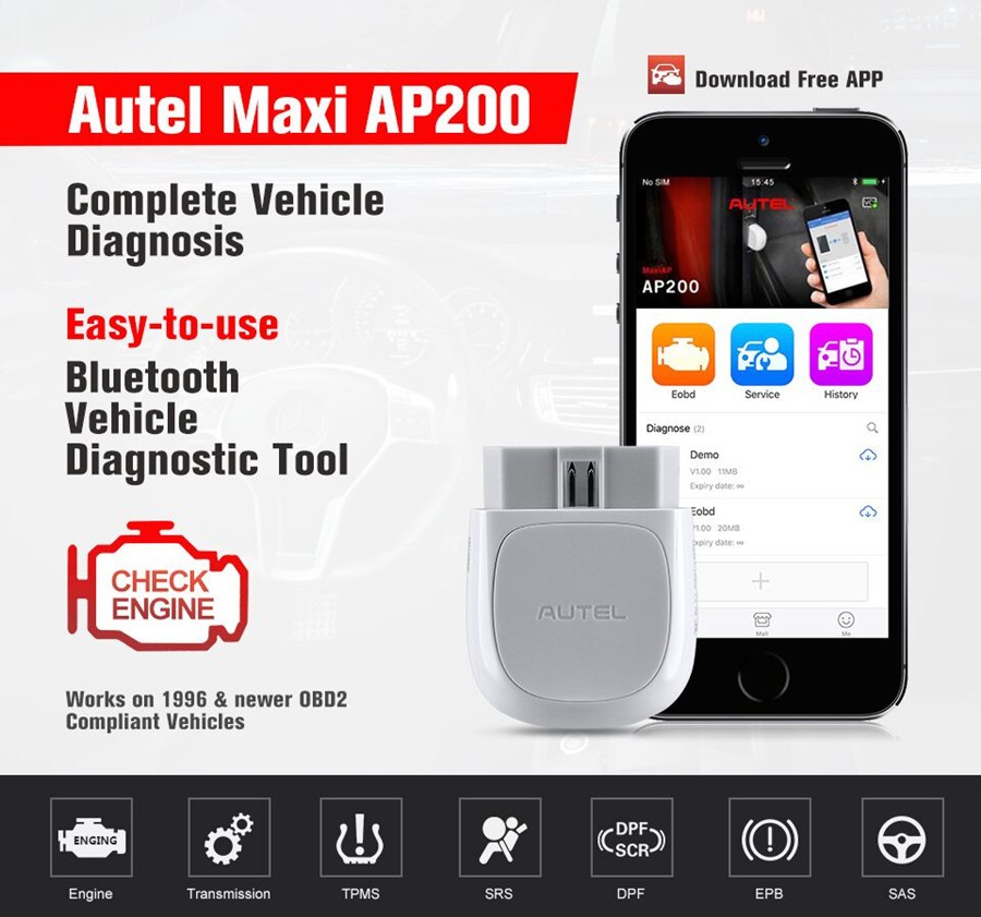 Autel MaxiAP AP200 Bluetooth OBD2 Scanner with Full System Diagnostic Tool