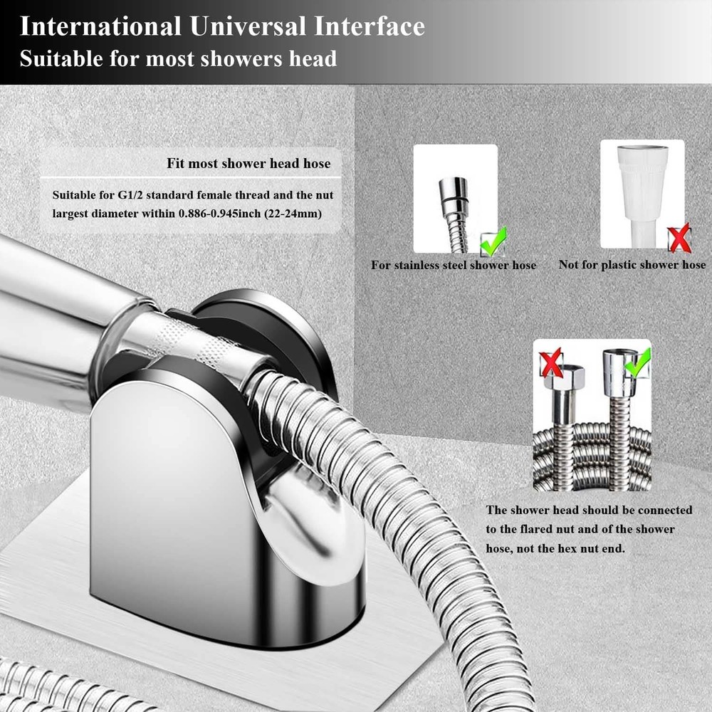 Wall Mount Adhesive Shower Head Holder Adjustable Handheld Shower Hose Bracket