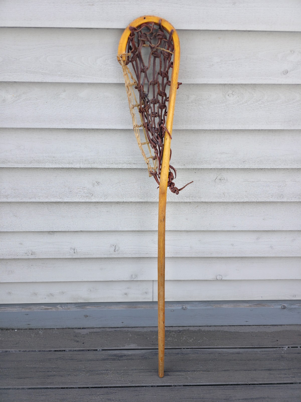 Beautiful VINTAGE Old Wooden HANDMADE Lacrosse Stick  45" x 6"