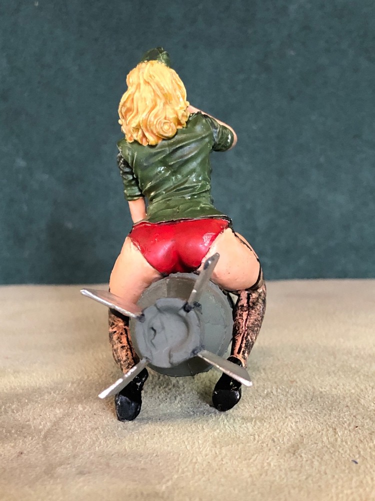 Painted WWII Pin Up On Bomb, Solid Fine Pewter