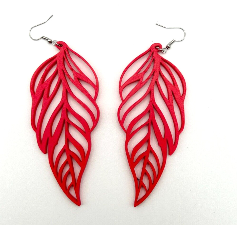 Leaf Motif Dangle Earrings -  3D Printed - Bold