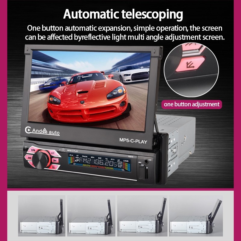 7" MP5 Single Spindle Player Car Electric Telescopic Screen 9601C-CARPLAY