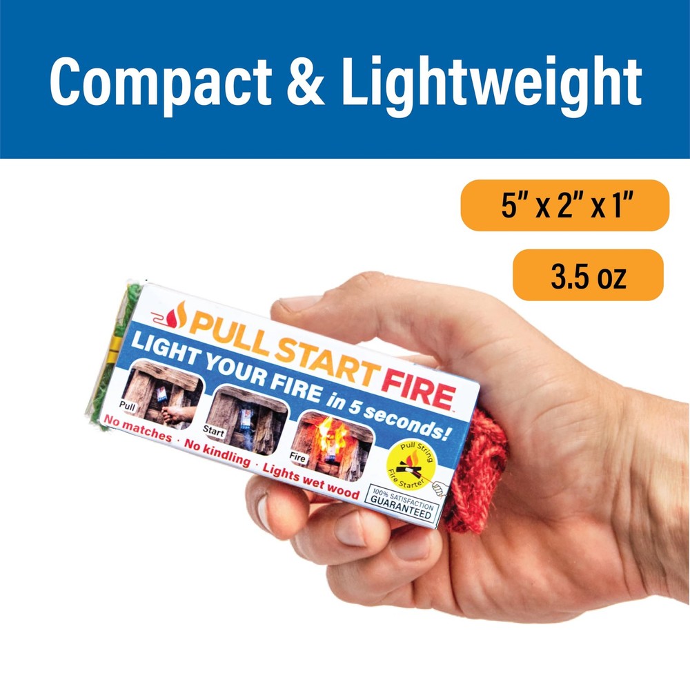 Pull Start Fire String Firestarter | No Matches Required, 3 Count, White