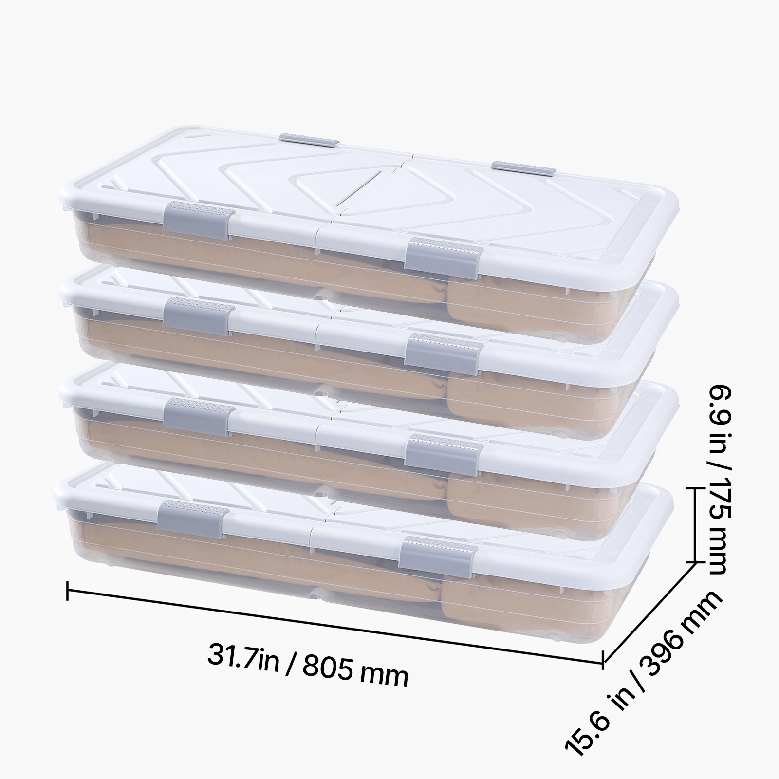 Uimoso Rolling Under-Bed Storage Containers 31.7x15.6x6.9 Inches, Set of 4