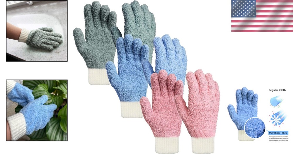 3 Pairs Multi-Purpose Microfiber Dusting Gloves for Efficient Home Care (S/M)