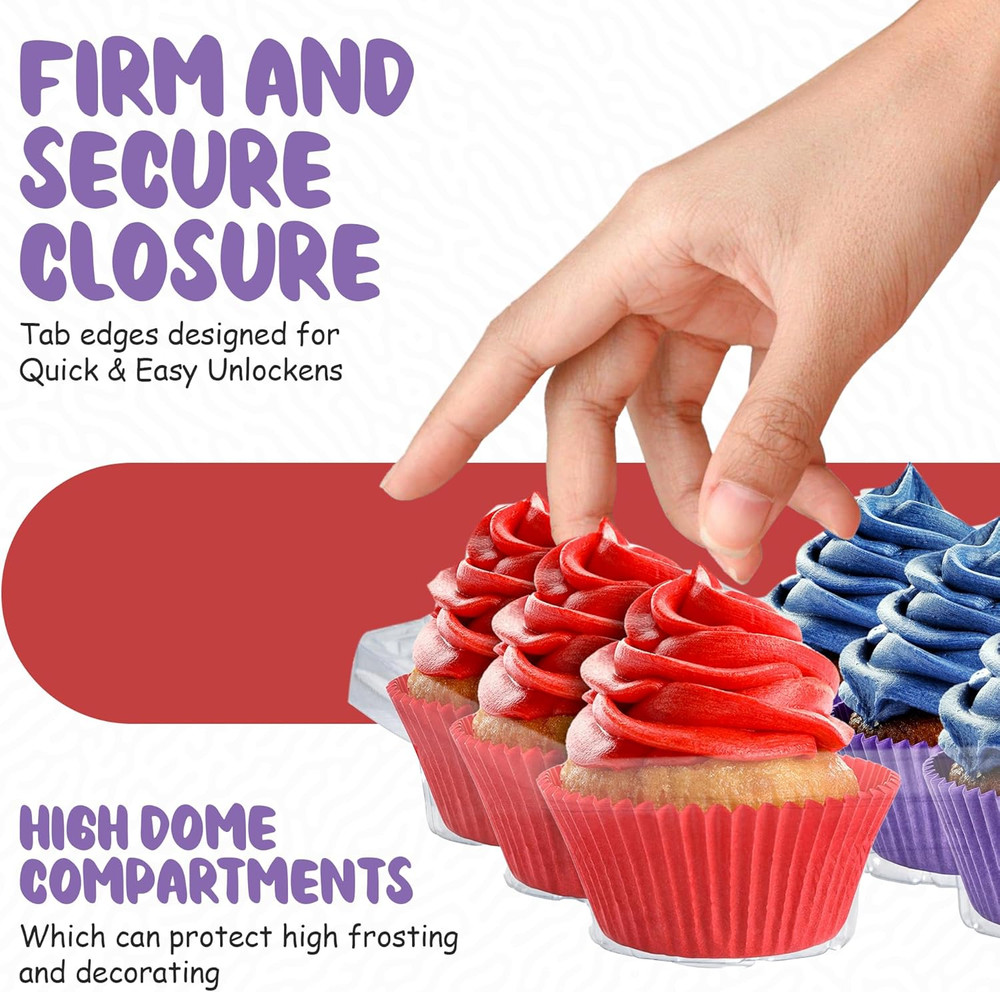 Plastic Cupcake Containers Boxes | 12 Compartment – 8 Pack | Disposable High Dom