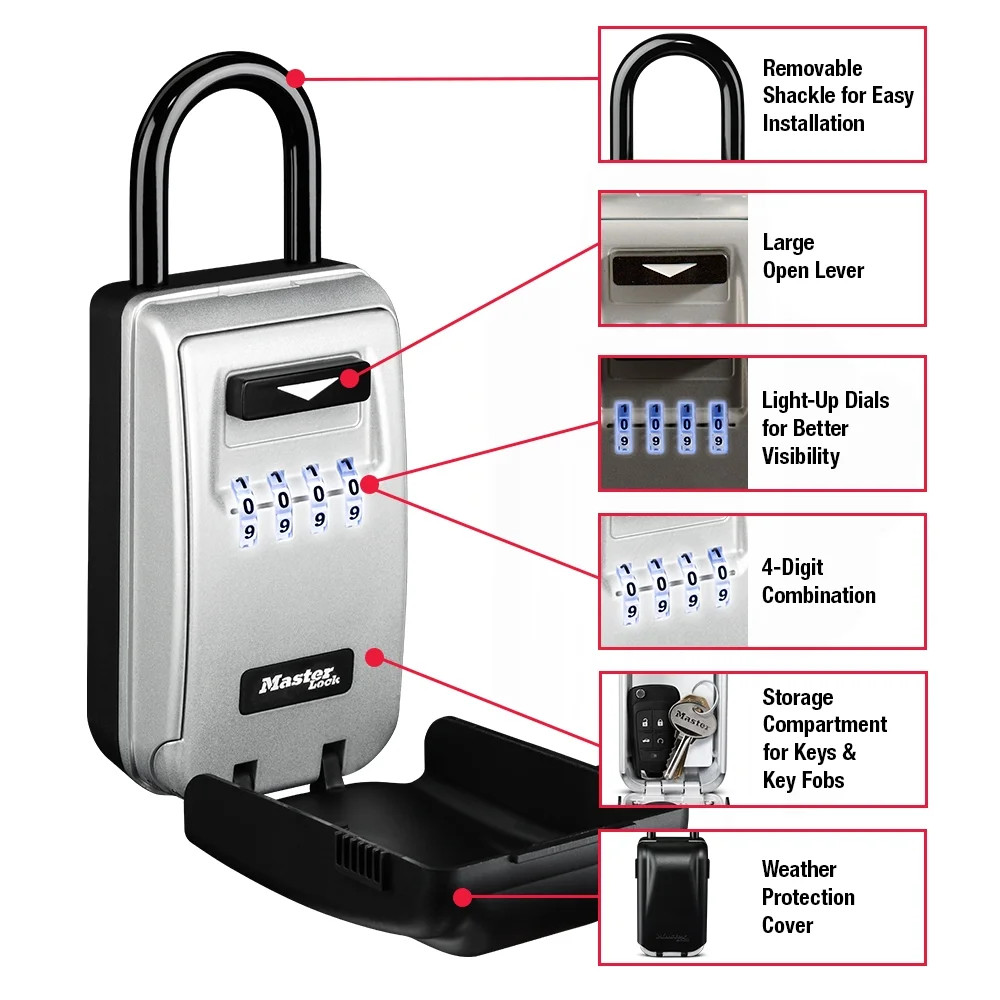 Master Lock Light-Up Combination Lock Box 5424EC Portable Key Storage