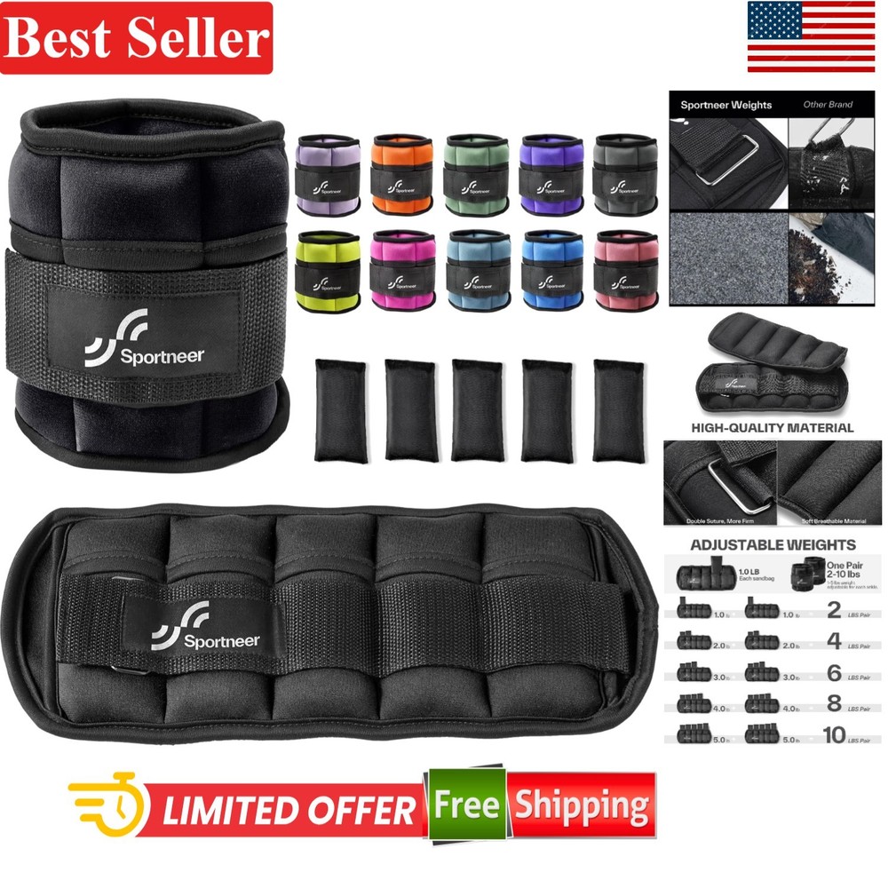Adjustable Ankle Weights Set 2-10 lbs - Comfortable Neoprene for All Workouts