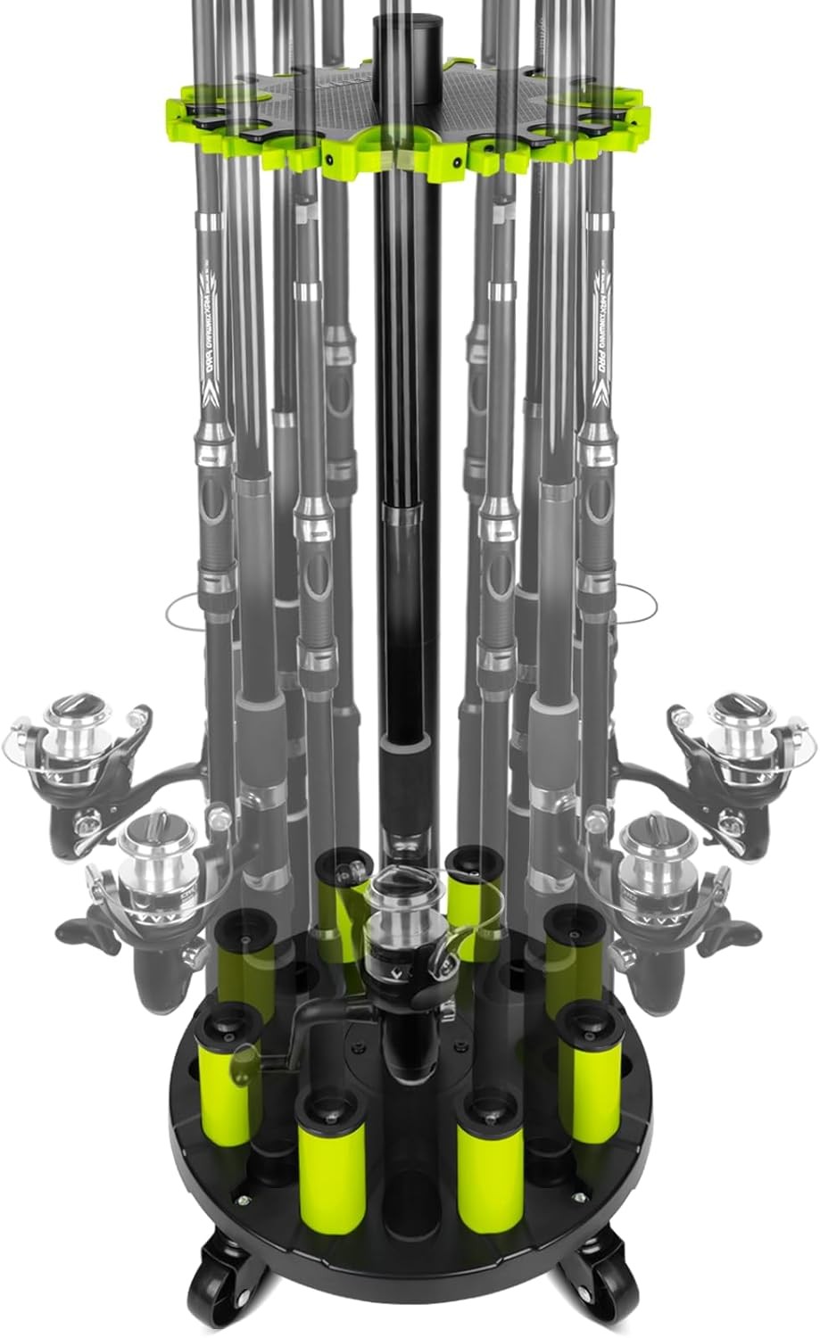 Fishing Rod Holder for Garage, Rod Rack Holds Up to 20 Rods with Rolling Wheels