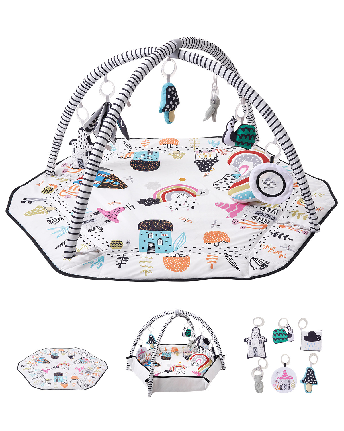 VEVOR Baby Play Gym Mat Tummy Time Activity Mat with 6Sensory Toys 41.7" x 41.7"