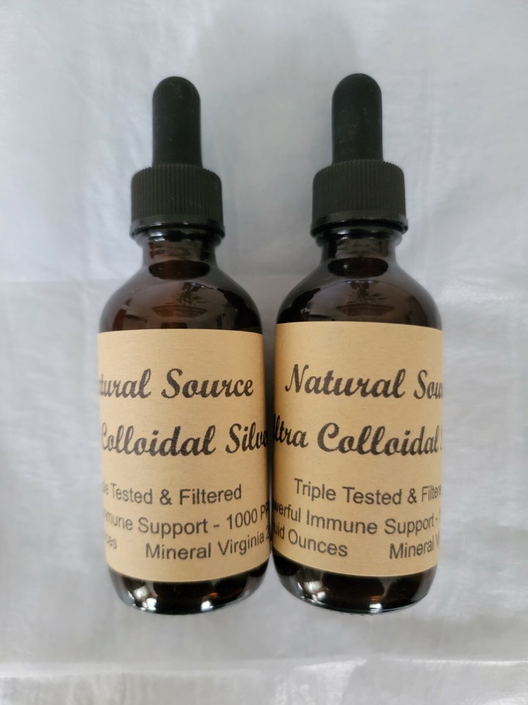 2 Bottles Natural Source Ultra Colloidal Silver 1000 PPM - 2oz Dropper Bottles