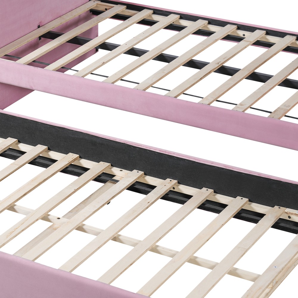 Full Size Upholstered Day Bed Frame With Pull In And Out Function, Olive Green